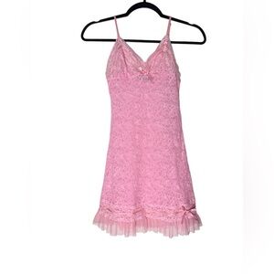 Victoria's Secret Lace Slip Dress Sz Small Barbie Pink Sheer Mesh Y2K Lingerie